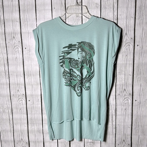 vela Apparel Tops - Vela apparel selkie flowy aqua rolled sleeve graphic tee size small